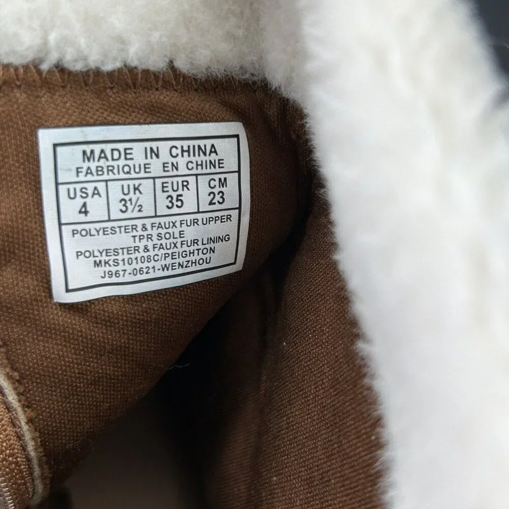Michael Kors Boots Girls Size 4 Brown Faux Suede & Fur Ankle Zipper MK